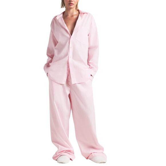 SKIMS Cotton Poplin Oversized Sleep Set – Cherry Blossom Stripe 🌸 Size M | NWT - Picture 1 of 9